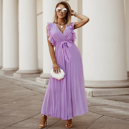 LB | Elegancka fioletowa plisowana sukienka maxi