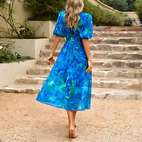 LB | Vintage Glam Lantern Sleeve Midi Dress