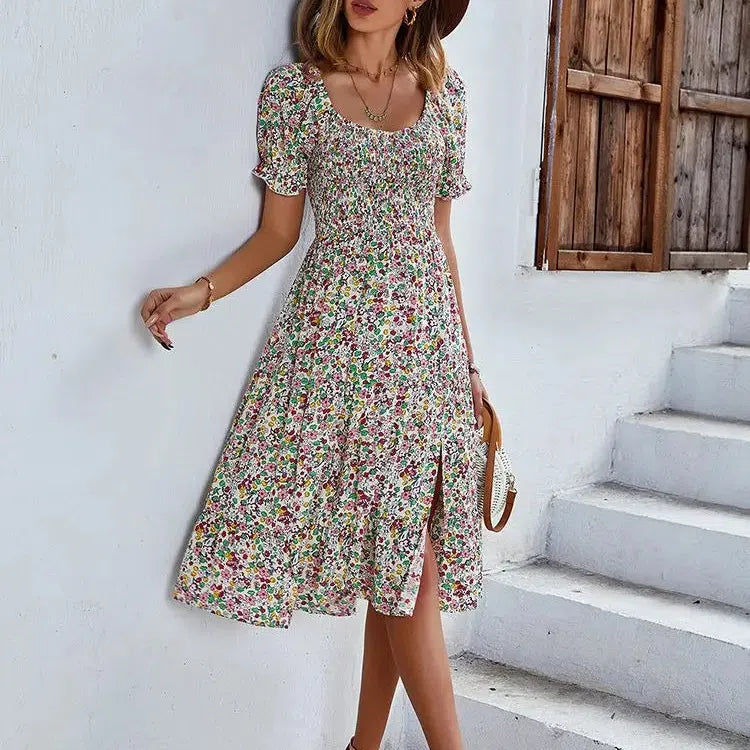 LB | Bohemia Print Dress Women New Summer Midi Dress Puff Sleeves