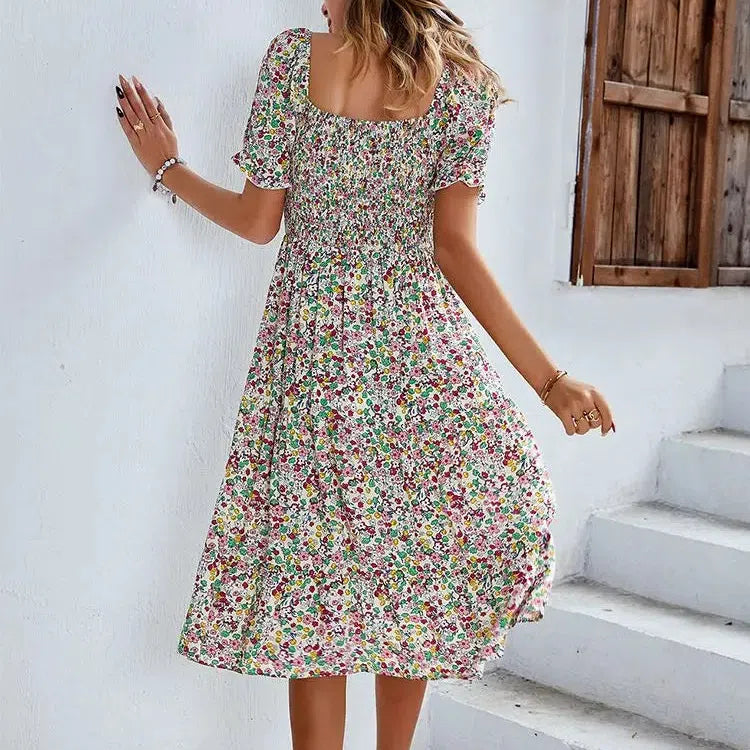 LB | Bohemia Print Dress Women New Summer Midi Dress Puff Sleeves