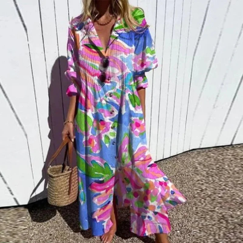 LB | Boho Beauty Sukienka Maxi z bufiastymi rękawami