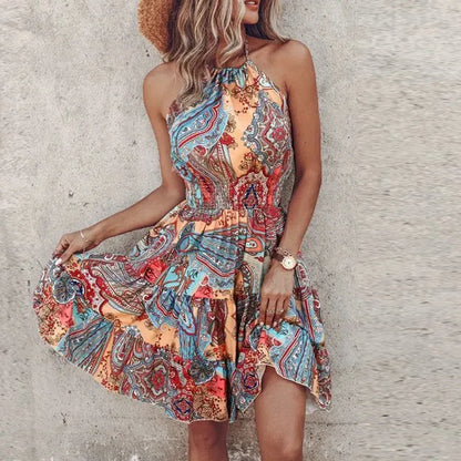 LB | Bohemian V-Neck Midi Dress Kolorowy