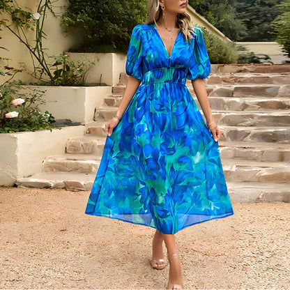 LB | Vintage Glam Lantern Sleeve Midi Dress