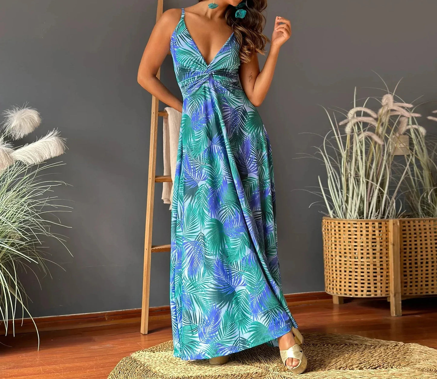 LB - Boho chic sukienka maxi z odkrytymi ramionami