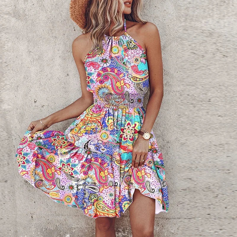 LB | Bohemian V-Neck Midi Dress Kolorowy