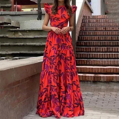 LB | Elegancka sukienka maxi z tropikalnym nadrukiem na lato
