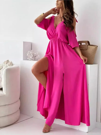 LB | Elegancka sukienka maxi z zimnymi ramionami
