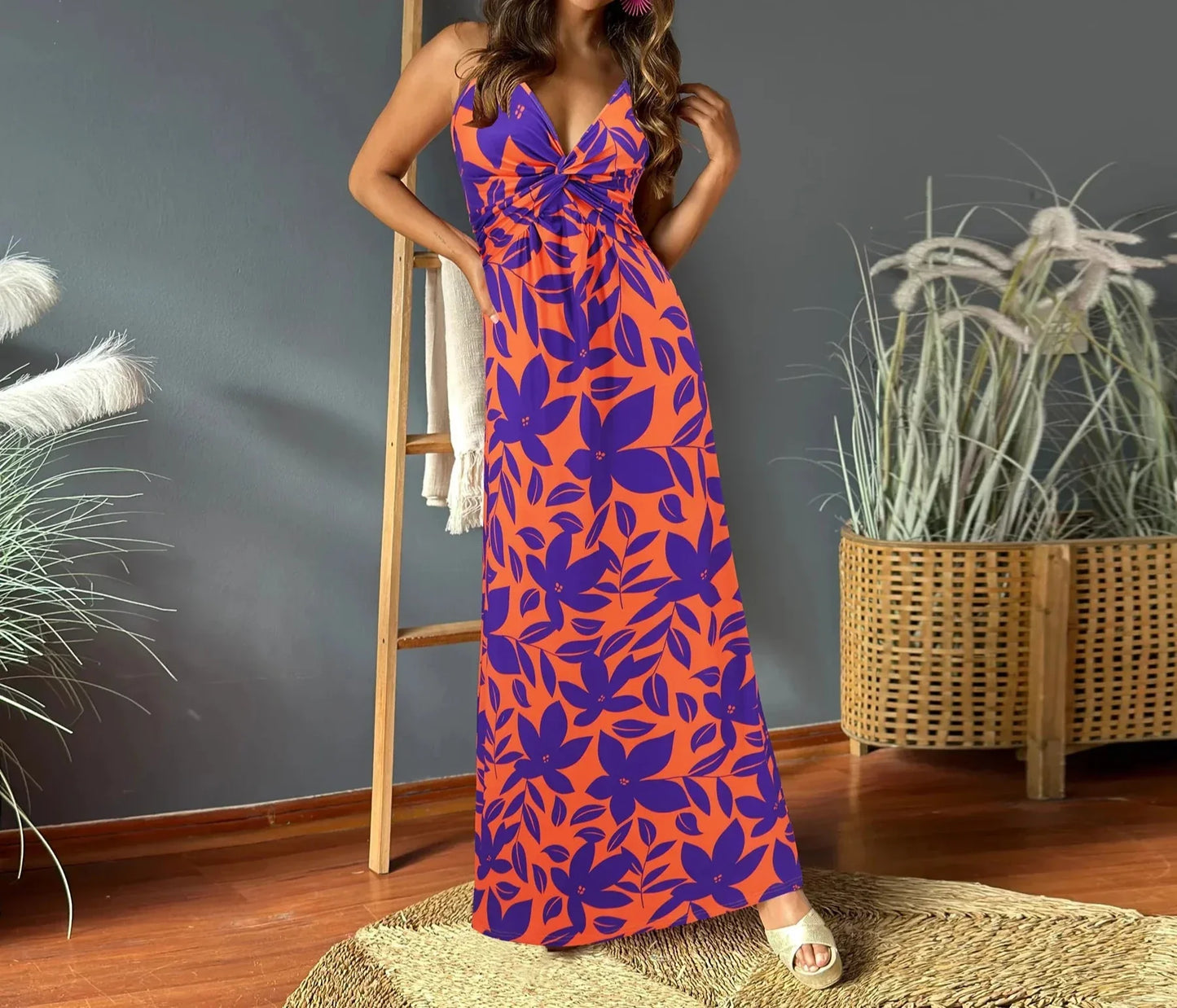 LB - Boho chic sukienka maxi z odkrytymi ramionami