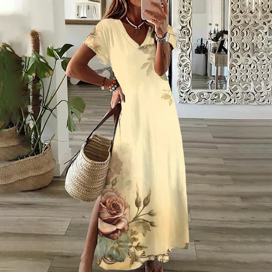 LB | Kwiatowe sukienki z nadrukiem słonecznika dla kobiet Plus Size Elegancka sukienka midi