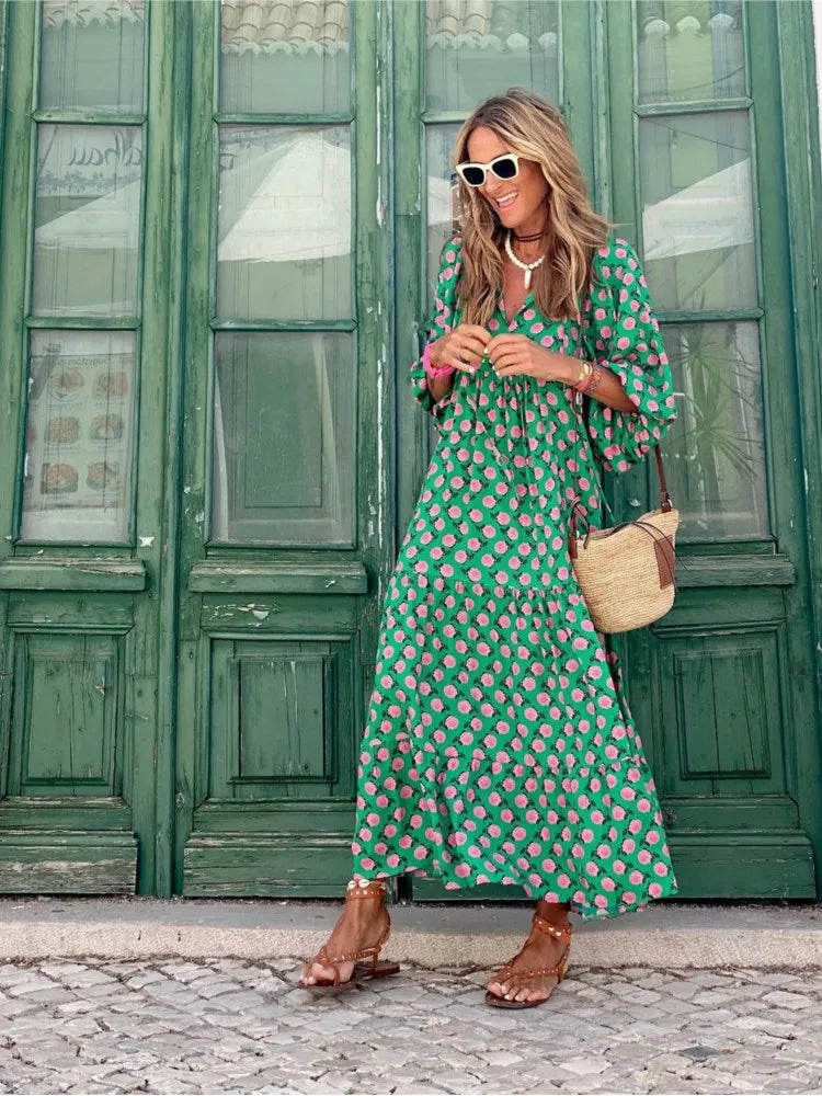 LB | Boho maxi sukienka z kwiatowym nadrukiem dla kobiet