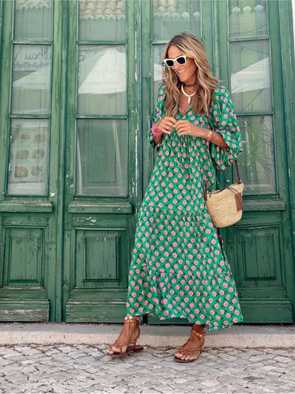 LB | Boho maxi sukienka z kwiatowym nadrukiem dla kobiet