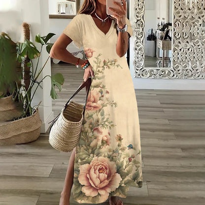 LB | Kwiatowe sukienki z nadrukiem słonecznika dla kobiet Plus Size Elegancka sukienka midi