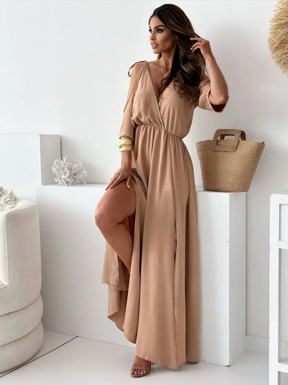 LB | Elegancka sukienka maxi z zimnymi ramionami