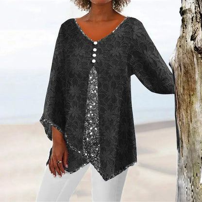 LB | Elegancki, duży top w stylu vintage z kwiatowym nadrukiem