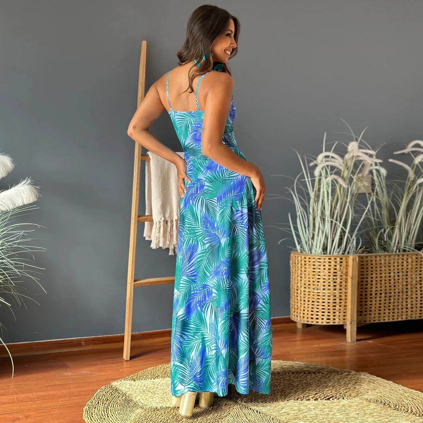 LB - Boho chic sukienka maxi z odkrytymi ramionami