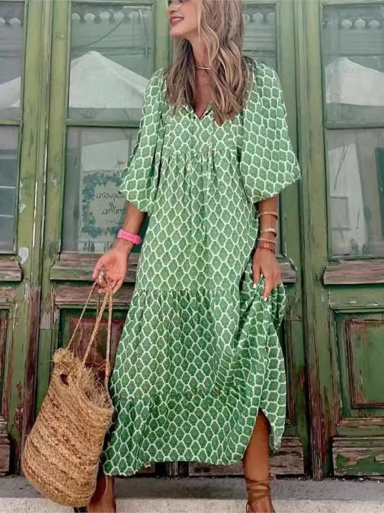 LB | Boho maxi sukienka z kwiatowym nadrukiem dla kobiet