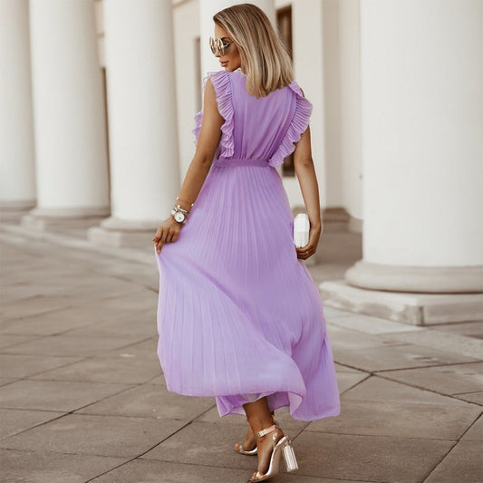 LB | Elegancka fioletowa plisowana sukienka maxi