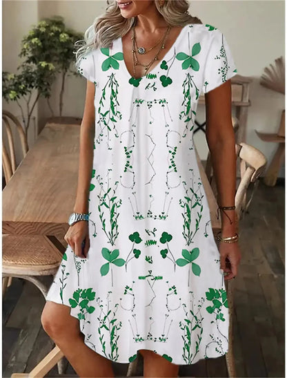 LB | Elegancka mini sukienka z nadrukiem i krótkim rękawem