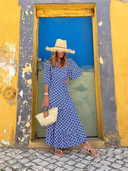 LB | Boho maxi sukienka z kwiatowym nadrukiem dla kobiet