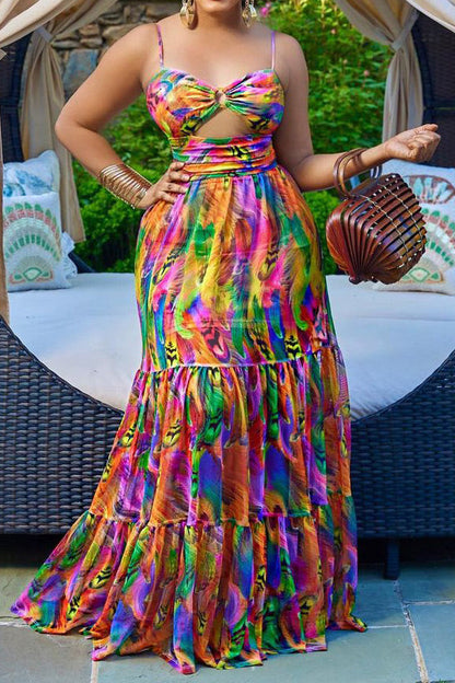LB | Sexy Print Cut Out Sleeveless Maxi Dress