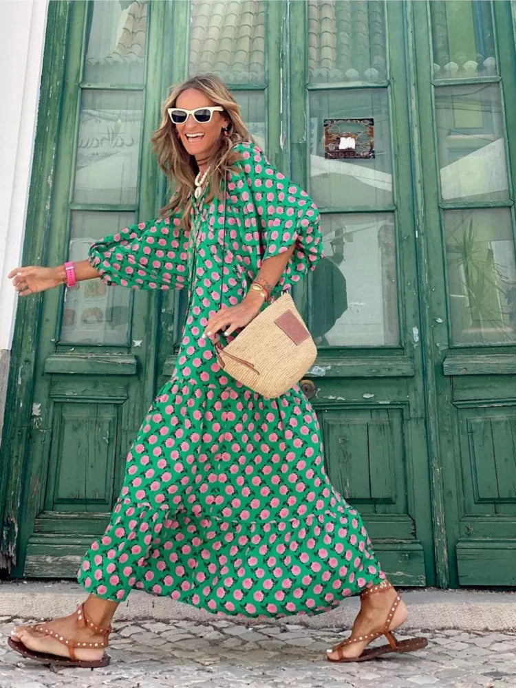 LB | Boho maxi sukienka z kwiatowym nadrukiem dla kobiet