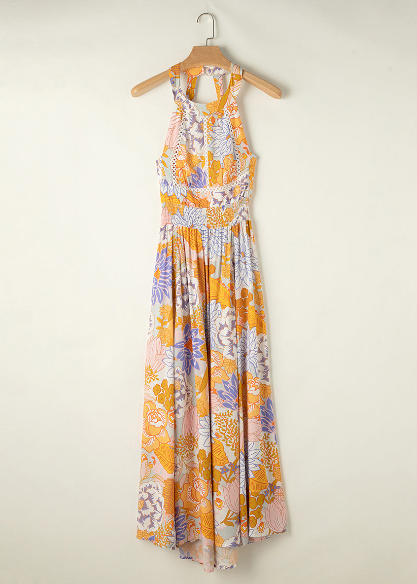 LB | Slim Fit Colorblock Print Backless Tunic Maxi Dresses Sleeveless