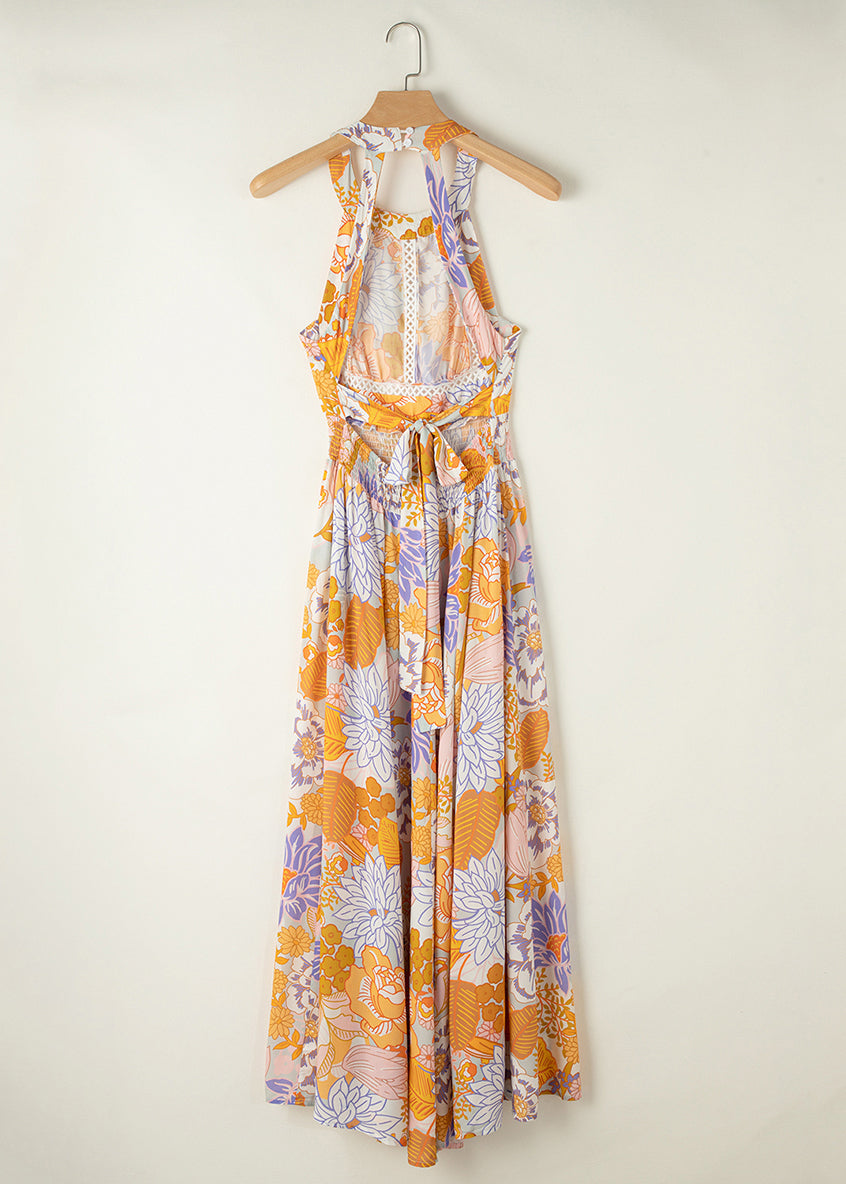 LB | Slim Fit Colorblock Print Backless Tunic Maxi Dresses Sleeveless