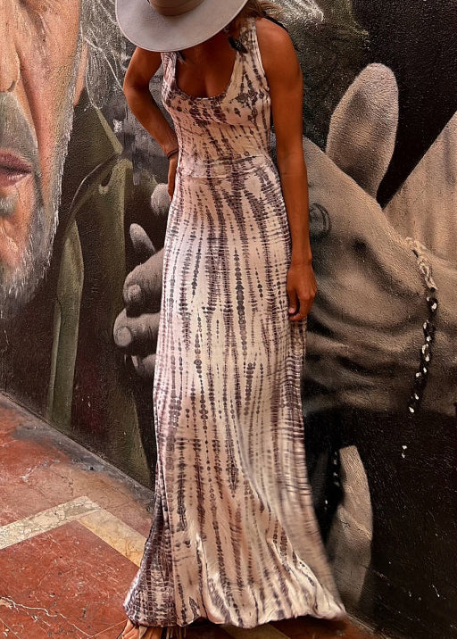 LB | Slim Fit Grey Print Original Design Bawełniana sukienka maxi bez rękawów