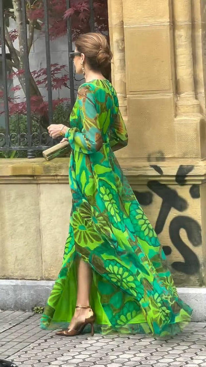 LB | Fresh Sukienka maxi z długim rękawem i dekoltem w szpic