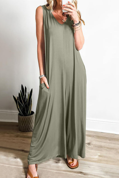 LB | Solidne kombinezony z szerokimi nogawkami i kieszeniami V-neck