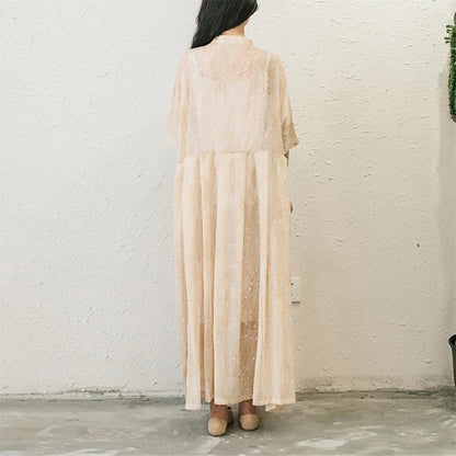 LB | Stylowe sukienki szyfonowe z nadrukiem Plus Size Casual Sundress Button Half Sleeve Maxi Dress