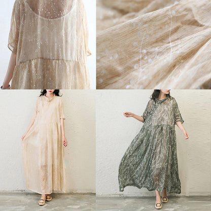 LB | Stylowe sukienki szyfonowe z nadrukiem Plus Size Casual Sundress Button Half Sleeve Maxi Dress