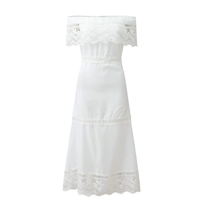 LB | Jednokolorowa kwadratowa sukienka plażowa bez rękawów z paskiem na szyi z wysokim kołnierzykiem Smocked Maxi Dress