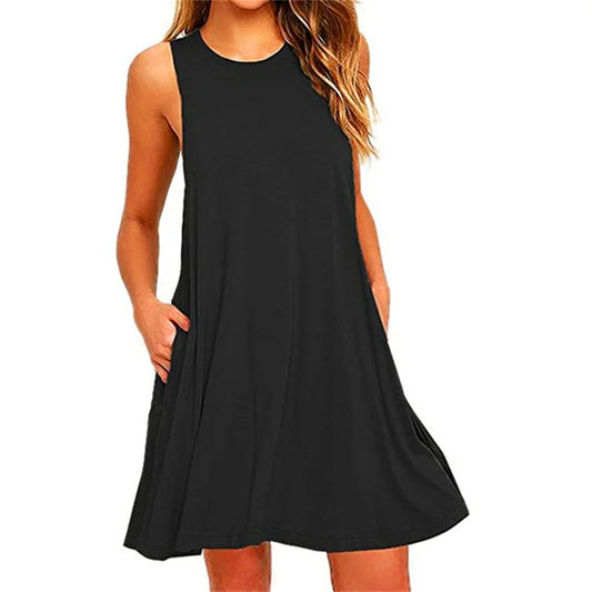 LB | Damskie sukienki bez rękawów O-Neck Club Beach A-Line Mini Vestidos Midi Dresses
