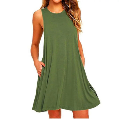 LB | Damskie sukienki bez rękawów O-Neck Club Beach A-Line Mini Vestidos Midi Dresses