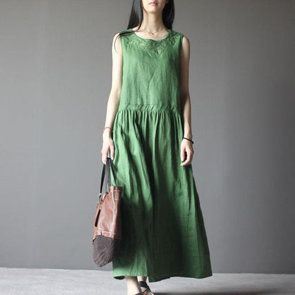 LB | Tee Green Retro Lniana Sukienka Słoneczna Plus Size Letnia Sukienka Maxi