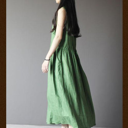 LB | Tee Green Retro Lniana Sukienka Słoneczna Plus Size Letnia Sukienka Maxi
