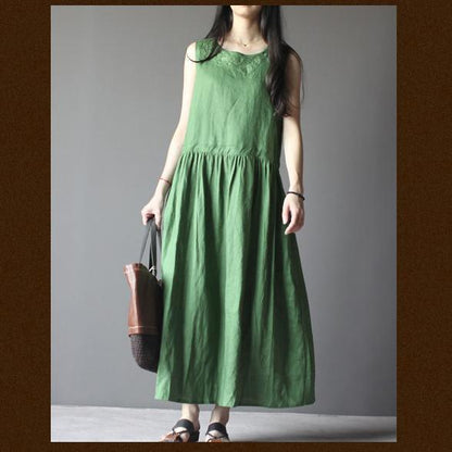 LB | Tee Green Retro Lniana Sukienka Słoneczna Plus Size Letnia Sukienka Maxi