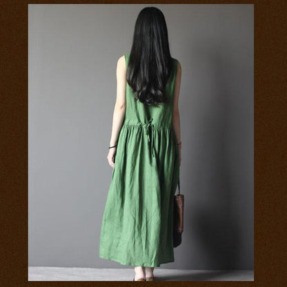 LB | Tee Green Retro Lniana Sukienka Słoneczna Plus Size Letnia Sukienka Maxi
