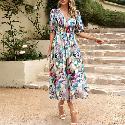 LB | Vintage Glam Lantern Sleeve Midi Dress