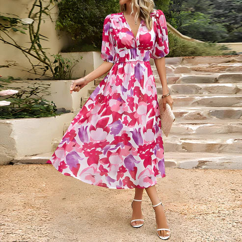 LB | Vintage Glam Lantern Sleeve Midi Dress