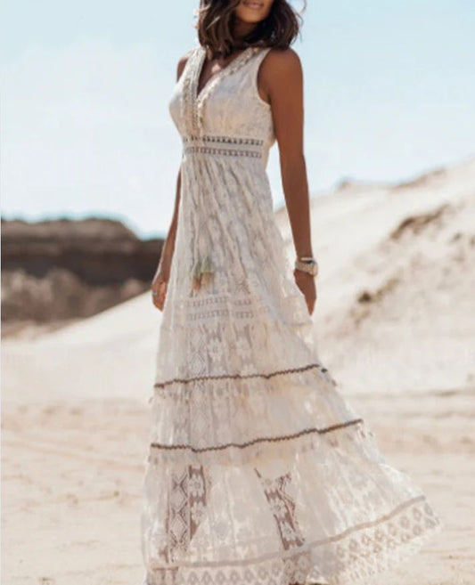 LB | Vintage boho maxi sukienka ze sznurkiem