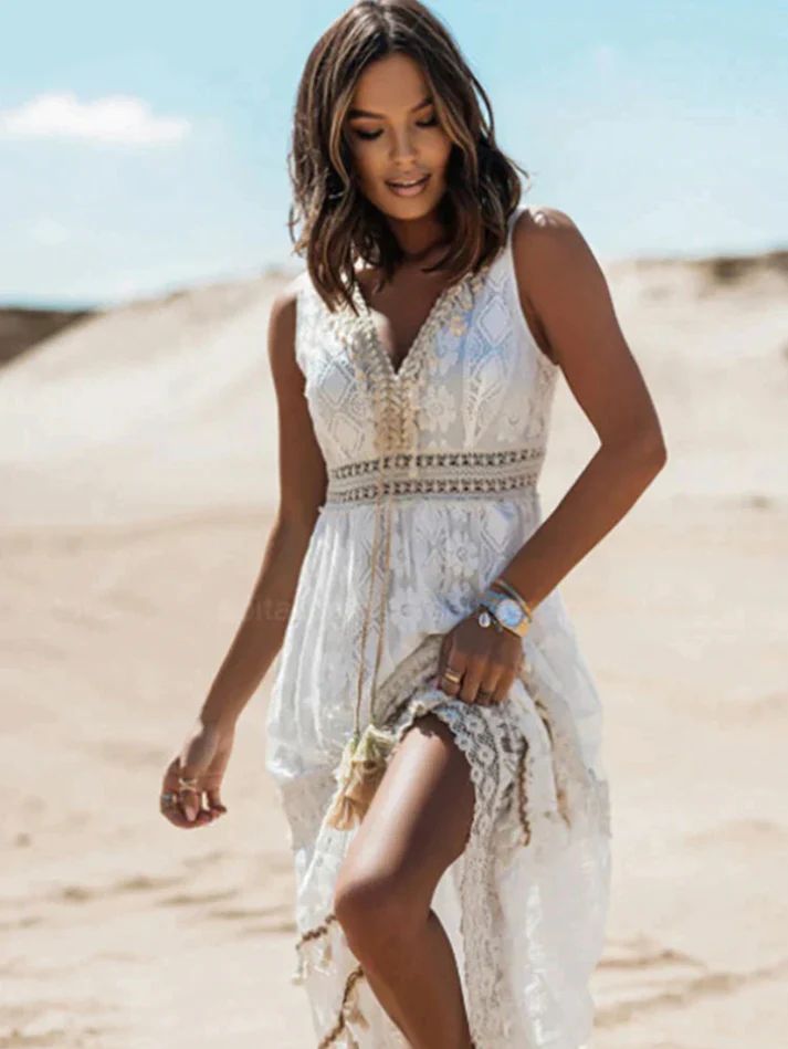 LB | Vintage boho maxi sukienka ze sznurkiem