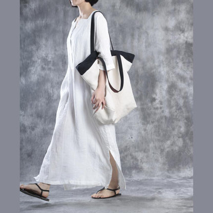 LB | Białe lniane sukienki Oversize Maxi Dress Lniane kaftany