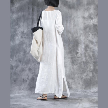 LB | Białe lniane sukienki Oversize Maxi Dress Lniane kaftany