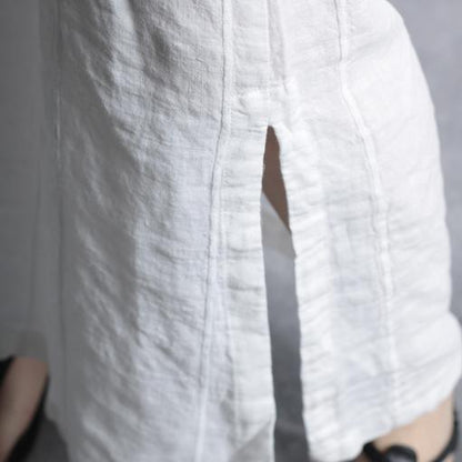 LB | Białe lniane sukienki Oversize Maxi Dress Lniane kaftany