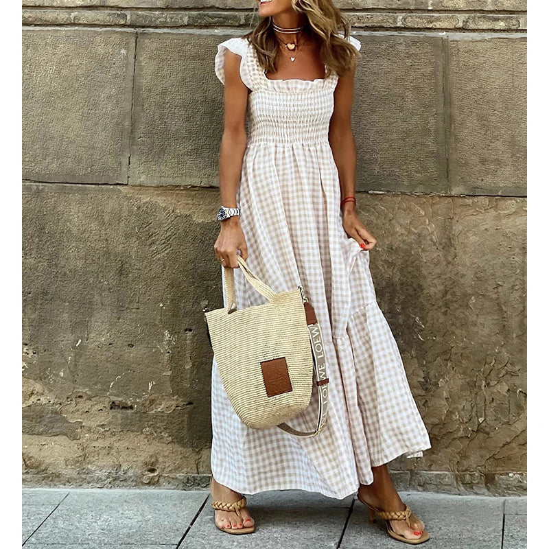 LB | 2024 Casual vintage plisowana sukienka maxi bez rękawów dla Y2K sukienka boho