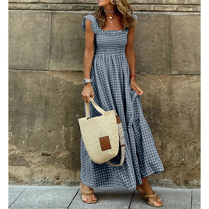 LB | 2024 Casual vintage plisowana sukienka maxi bez rękawów dla Y2K sukienka boho