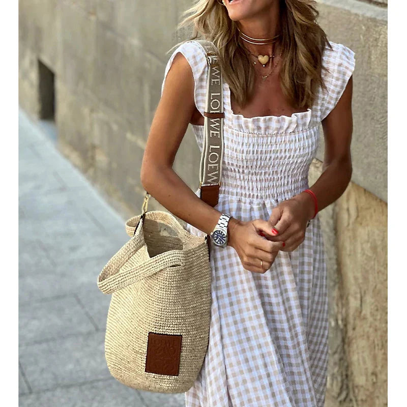 LB | 2024 Casual vintage plisowana sukienka maxi bez rękawów dla Y2K sukienka boho