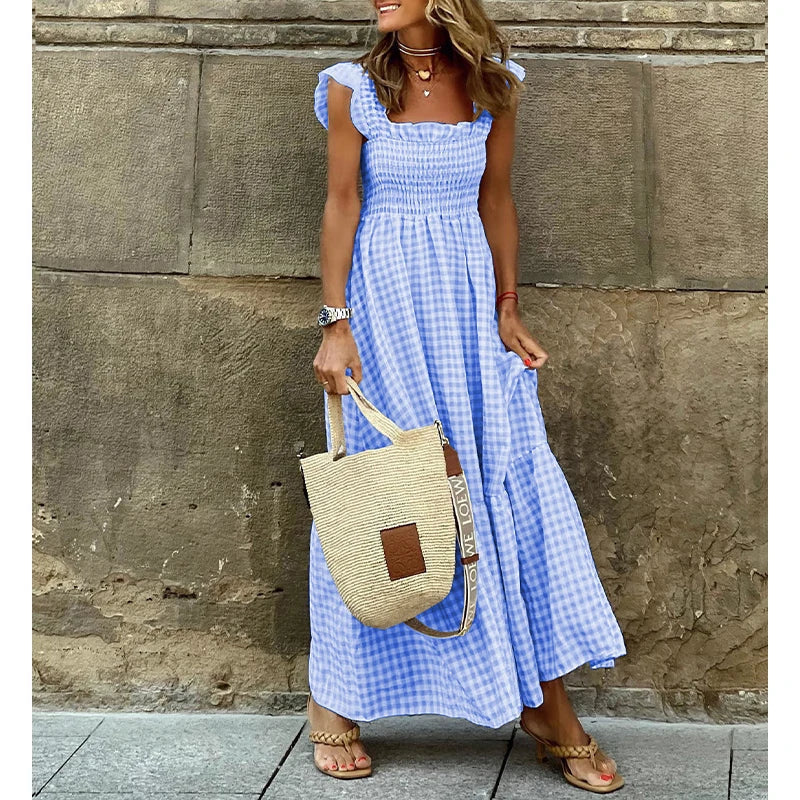 LB | 2024 Casual vintage plisowana sukienka maxi bez rękawów dla Y2K sukienka boho